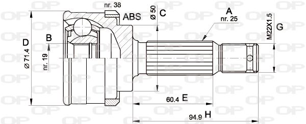 OPEN PARTS Шарнирный комплект, приводной вал CVJ5393.10